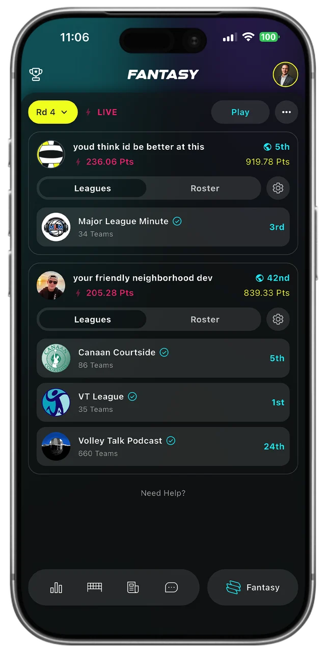 VOLI Fantasy: your teams and leagues